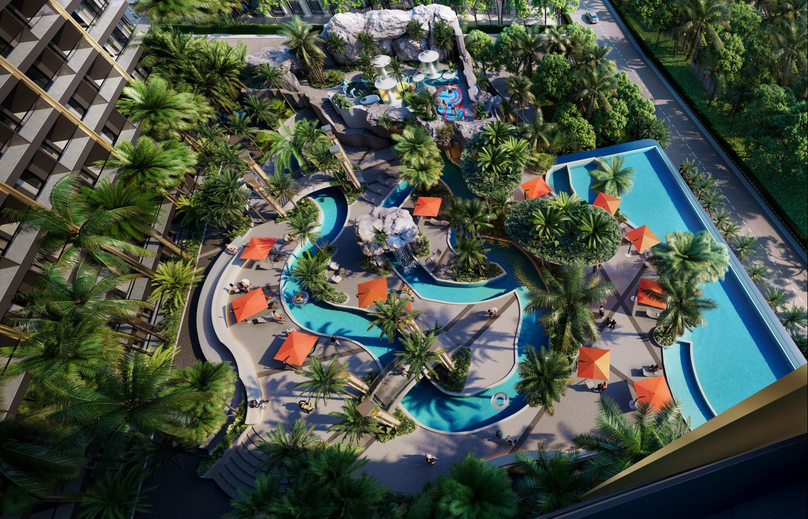 Luxury swimming pool and tropical landscaping at Zenith Pattaya Wellness Residences.